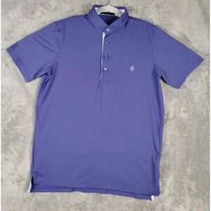 Greyson Golf Purple Blue Polo Shirt Mens M Wolf Stretch EUC Leaf Logo Short